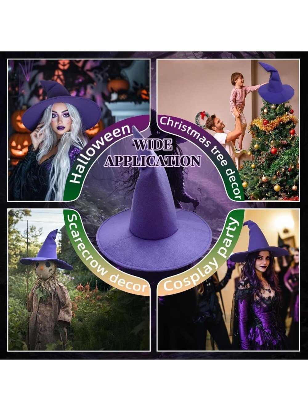 🎃Unisex Purple Cosplay Accessories Christmas Masquerade Carnivals Witch Hat - Picture 4 of 7